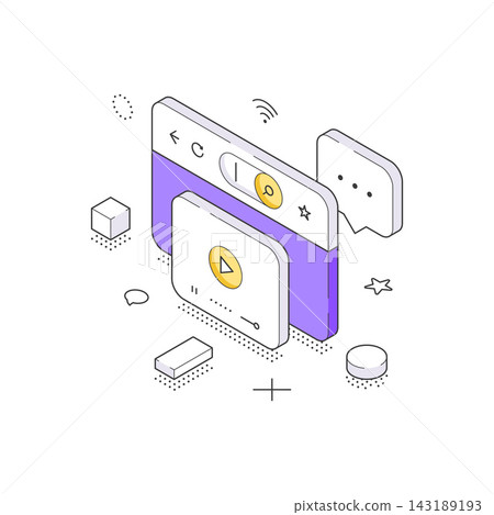 Social Media Video Player And User Profile Interface Isometric Vector Illustration 143189193