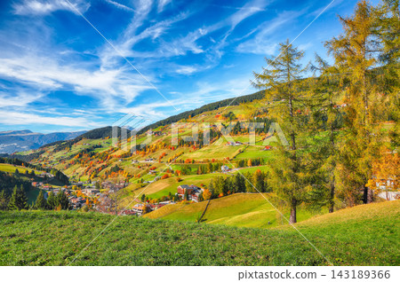 Amazing autumn scene of magnificent Santa Maddalena village in Dolomites. Amazing autumn scene of magnificent Santa Maddalena village in Dolomites. 143189366