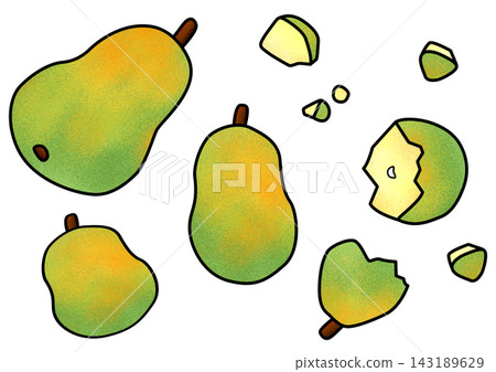Hand-painted pear and sliced fruit combination 143189629