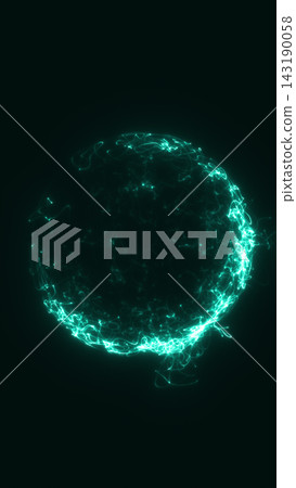 Abstract turquoise energy sphere surrounded by glowing electric trails on a dark background, representing plasma, power, motion, and futuristic technology. Abstract turquoise energy sphere surrounded by glowing electric trails on a dark background, representing plasma, power, motion, and futuristic technology. 143190058
