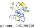 A smiling baby holding a rabbit plush toy, hand-drawn illustration. A smiling baby holding a rabbit plush toy, hand-drawn illustration. 143190436