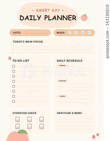 Daily planner schedule template with timeline and task checklist Daily planner schedule template with timeline and task checklist 143190819