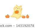 Cute cat holding a pumpkin - watercolor illustration 143192078
