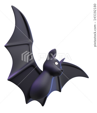 3d cartoon bats with dark wings isolated on background. Playful Halloween icon for branding, decor, or kids party. 143192180