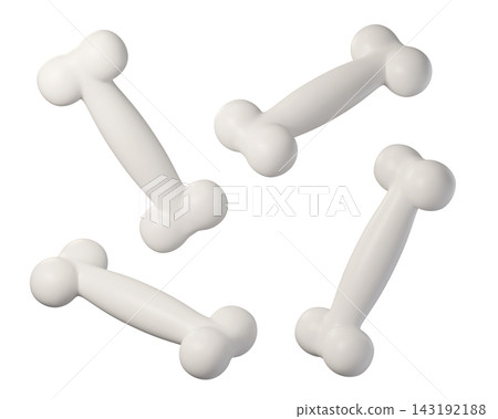 3d white bone isolated on background. Simple icon for Halloween, branding, pet product. 3d white bone isolated on background. Simple icon for Halloween, branding, pet product. 143192188