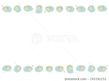 A framed illustration of cute light blue sheep. A framed illustration of cute light blue sheep. 143192252