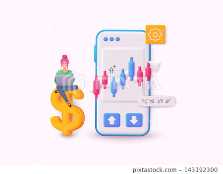 phonefinanceStock market trading concept, trader make profit with investment trading, stock market growth. 3D Web Vector Illustrations. 143192300