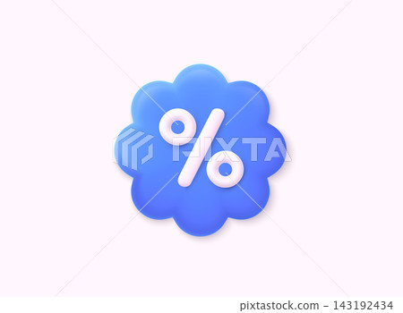 Label with percent and discount. App icon. 3D Web Vector Illustrations. Label with percent and discount. App icon. 3D Web Vector Illustrations. 143192434