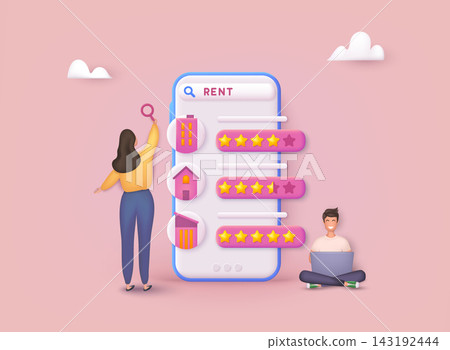 Renting Apartment with Online Service. Apartment for Rent Online. Concept of Rent Real Estate. 3D Web Vector Illustrations. 143192444