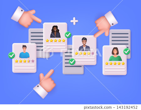 Recruitment. HR Manager's Computer With Job Applicant's CVs On Screen Choosing New Worker. 3D Web Vector Illustrations. Recruitment. HR Manager's Computer With Job Applicant's CVs On Screen Choosing New Worker. 3D Web Vector Illustrations. 143192452