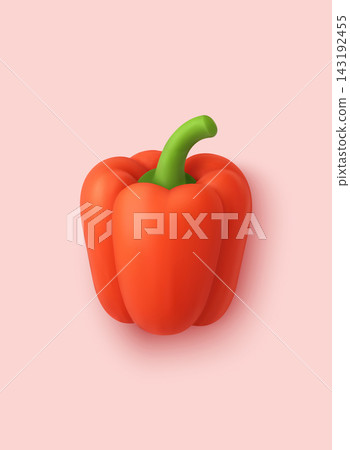 Red bell pepper isolated on a clean white background. Sweet Bulgarian Bell Pepper. 3D Web Vector Illustrations. 143192455