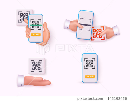 QR code color set. Barcodes with text scan me. Marketing and electronic commerce. 3D Web Vector Illustrations. QR code color set. Barcodes with text scan me. Marketing and electronic commerce. 3D Web Vector Illustrations. 143192456
