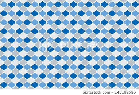 Blue-toned Moroccan tile seamless pattern; multi-colored Moroccan tile background illustration. Blue-toned Moroccan tile seamless pattern; multi-colored Moroccan tile background illustration. 143192580