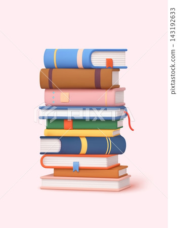 Stack of colorful books representing education, knowledge, and literature. 3D Web Vector Illustrations. Stack of colorful books representing education, knowledge, and literature. 3D Web Vector Illustrations. 143192633