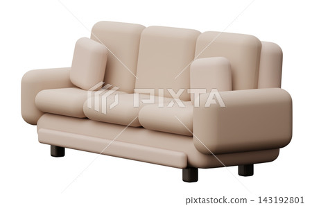 A soft-looking sofa sits alone on a clear background. The design is simple and modern, featuring rounded edges and cushions, appealing for A soft-looking sofa sits alone on a clear background. The design is simple and modern, featuring rounded edges and cushions, appealing for 143192801