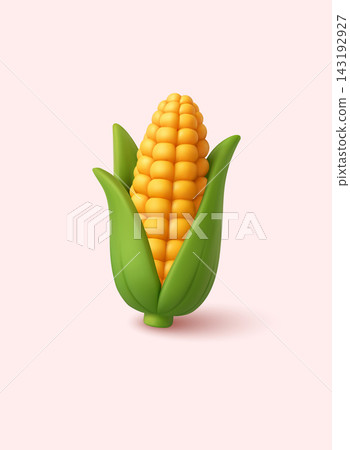 Fresh corn cob with green husk isolated on pastel background. 3D Web Vector Illustrations. Fresh corn cob with green husk isolated on pastel background. 3D Web Vector Illustrations. 143192927