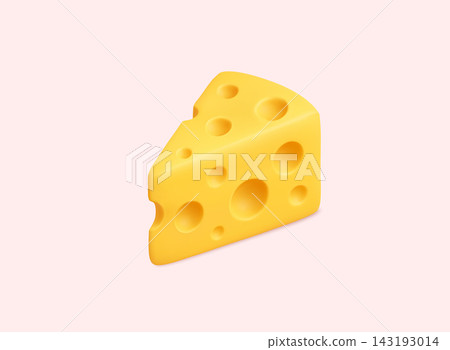 Cheese piece in 3D soft style. Dairy product design concept for food industry and nutrition. 3D Vector Web Illustration. Cheese piece in 3D soft style. Dairy product design concept for food industry and nutrition. 3D Vector Web Illustration. 143193014