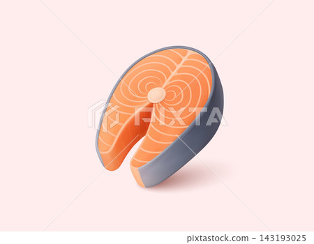Fresh salmon steak in 3D minimal pastel style. 3D Vector Web Illustration. Fresh salmon steak in 3D minimal pastel style. 3D Vector Web Illustration. 143193025