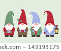 Cute Christmas gnomes set with holiday gifts and lantern vector illustration 143193175