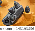 Close-up view of a drill head used in construction and mining activities 143193856