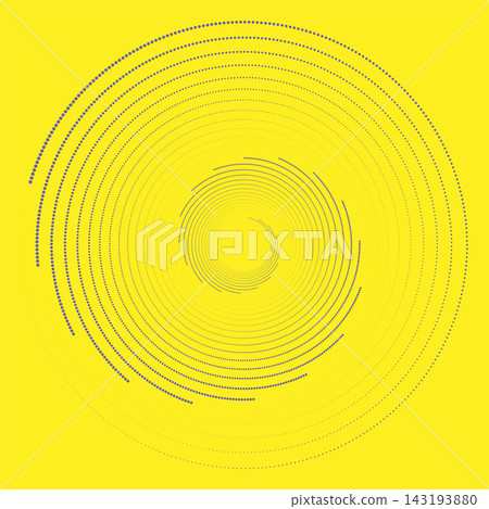 Circle very peri dots isolated on the yellow background. Geometric art. Design element for frame, logo, tattoo, web pages, print, poster, template, abstract vector background. Optical illusion shape. Circle very peri dots isolated on the yellow background. Geometric art. Design element for frame, logo, tattoo, web pages, print, poster, template, abstract vector background. Optical illusion shape. 143193880