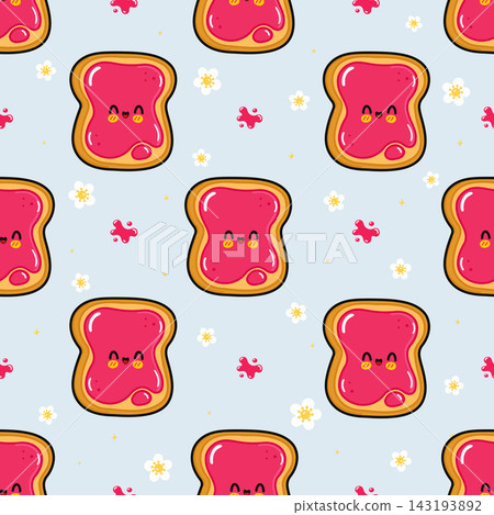 Seamless pattern with cute jam toast and blossoms Seamless pattern with cute jam toast and blossoms 143193892