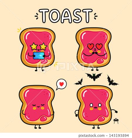 Cute jam toast character emotion collection Cute jam toast character emotion collection 143193894