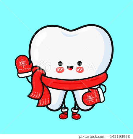 Cute tooth character in winter scarf and mittens Cute tooth character in winter scarf and mittens 143193928