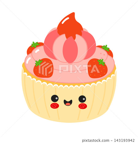 Cute strawberry cupcake character with bright eyes Cute strawberry cupcake character with bright eyes 143193942