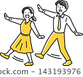 A man and a woman walking while striking poses. 143193976
