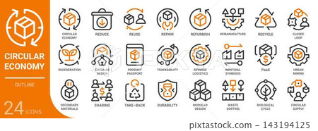 circular economy outline icon set,24 vector icons circular economy outline icon set,24 vector icons 143194125