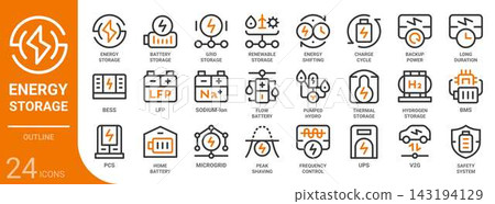 energy storage outline icon set,24 vector icons energy storage outline icon set,24 vector icons 143194129