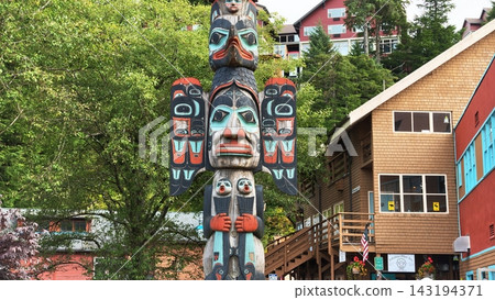 Native Totem Pole near Creek Street in Ketchikan Alaska 143194371