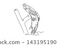Continuous one line drawing bird of paradise perched on tree branch. Its magnificent long tail feathers and delicate profile in tropical rainforest. Single line draw design vector graphic illustration 143195190