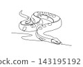 Single continuous line drawing wild snake animal slithering gracefully, tropical jungle reptile biodiversity, exotic fauna, and serpent nature beauty. One line draw graphic design vector illustration 143195192