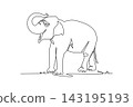 Single continuous line drawing elephant animal lifting its trunk upright, endangered species conservation, jungle biodiversity, savanna nature beauty. One line draw graphic design vector illustration 143195193