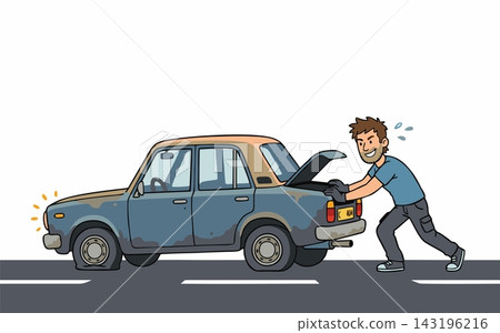 Man Pushing Broken Down Vintage Car Vector Illustration Man Pushing Broken Down Vintage Car Vector Illustration 143196216