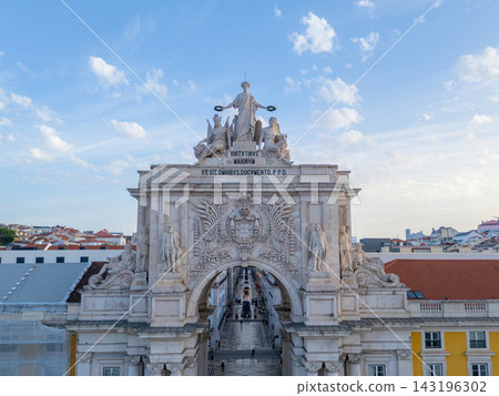 Augusta Street Arch in Lisbon City in the Morning. Aerial Shot Augusta Street Arch in Lisbon City in the Morning. Aerial Shot 143196302