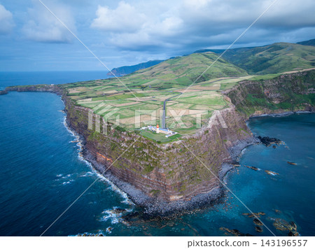 Farol do Albarnaz Lighthouse Aerial View, Flores Island, Azores Farol do Albarnaz Lighthouse Aerial View, Flores Island, Azores 143196557