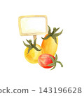 Watercolor yellow tomato, isolated vegetable composition. Juicy ripe vegetables hand-drawn for store and food design 143196628