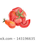 Red tomatoes, isolated watercolor composition. Hand-drawn illustration of juicy, ripe vegetables for store or food-related designs. 143196635