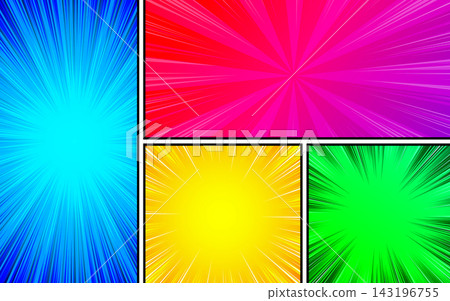 Pop art style comic book page template. Colorful background with radial and halftone effects. Pop art style comic book page template. Colorful background with radial and halftone effects. 143196755