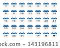 Calendar date icon set: 1-31 days with simple designs of checkmarks, stars, and hearts. 143196811