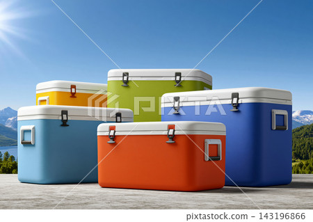 Modern artwork of premium weather-resistant outdoor containers with locking lids and ergonomic side Modern artwork of premium weather-resistant outdoor containers with locking lids and ergonomic side 143196866