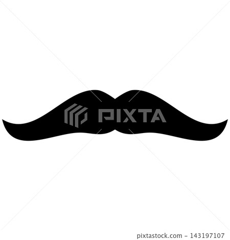 Glyph style icon illustration of a classic smooth mustache silhouette isolated on transparent background. Black solid silhouette design element clip art for male style. Glyph style icon illustration of a classic smooth mustache silhouette isolated on transparent background. Black solid silhouette design element clip art for male style. 143197107