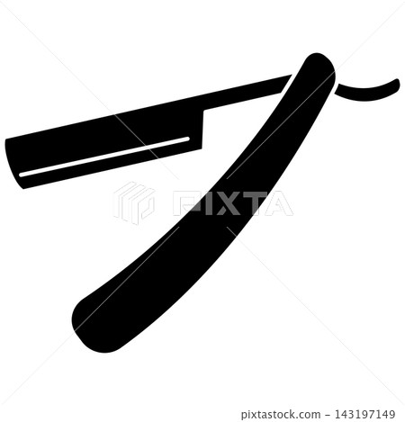 Glyph style icon illustration of an open classic barber straight razor folding knife isolated on transparent background. Black solid silhouette design element for traditional shave. Glyph style icon illustration of an open classic barber straight razor folding knife isolated on transparent background. Black solid silhouette design element for traditional shave. 143197149