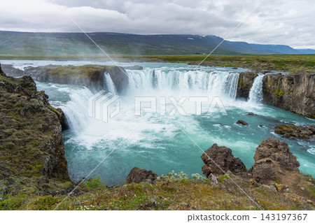 Godafoss Waterfall in Iceland with Turquoise Water Godafoss Waterfall in Iceland with Turquoise Water 143197367