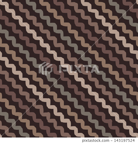 Diagonal Wavy Stripe Pattern in Warm Brown Beige and Taupe Textile Texture 143197524