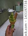 Delicious-looking matcha soft serve ice cream 143197738
