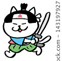 A cute white cat dressed as Momotaro (Peach Boy) - character illustration 143197927